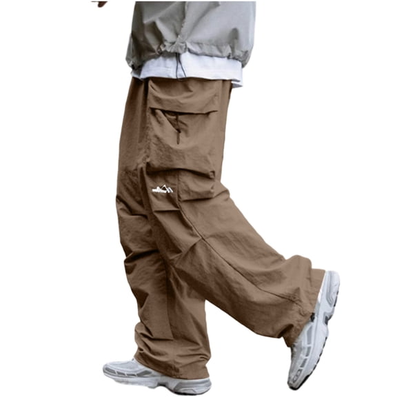 QIYAGBSA Cargo Pants for Men Drawstring Elastic Waist Multi Flap Pocket Adjustable Ankle Joggers Loose Fit Outdoor Hiking Casual Everyday Fall