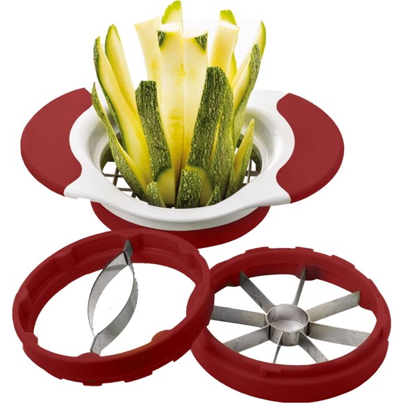 Valore Trancheuse Alimentaire à Prise Douce avec 3 Lames - Trancheuse de Pommes, Coupe-Frites, Trancheuse de Mangue - Excellent Accessoire de Cuisine pour Préparation de Repas - Facile à Utiliser 3 en 1 Frites, Coupe-Mangue et Pomme