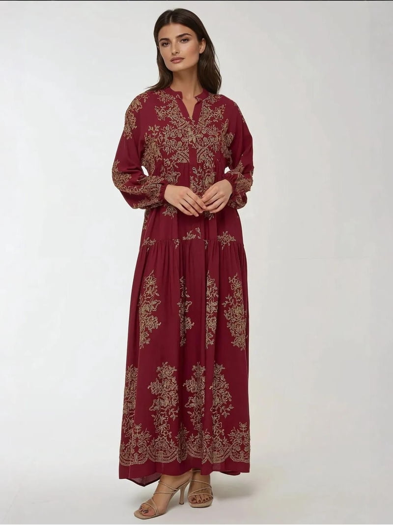 viscose maxi dress Buy Digital Printed Silk in Dark Brown Online : TKK698 soaked days Burgundy Viscose Knit Maxi Dress
