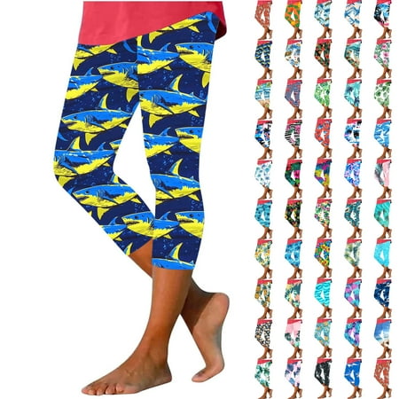 QATAINLAV Women's Capri Leggings Trendy Floral Print High Waist Tummy Control Capris Comfy Stretch Cropped Yoga Pants Summer Outfits Multicolor S