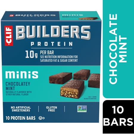 CLIF BUILDERS Minis Protein Bars Chocolate Mint Flavor, Plant Protein, Gluten Free, 10ct
