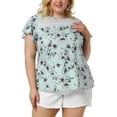 thumbnail image 2 of Women's Plus Size Top Floral Lace Panel Keyhole Back Flare Sleeve Blouse Lake Blue 2X, 2 of 7