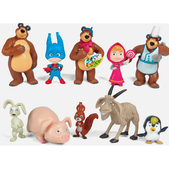 Masha And The Bear 10 piece PVC Cake Decoration Action Doll Set
