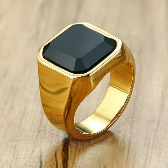 Casual Men Ring Red CZ Stone Square Top 14K Yellow Gold Daily Male Alliance Jewelry