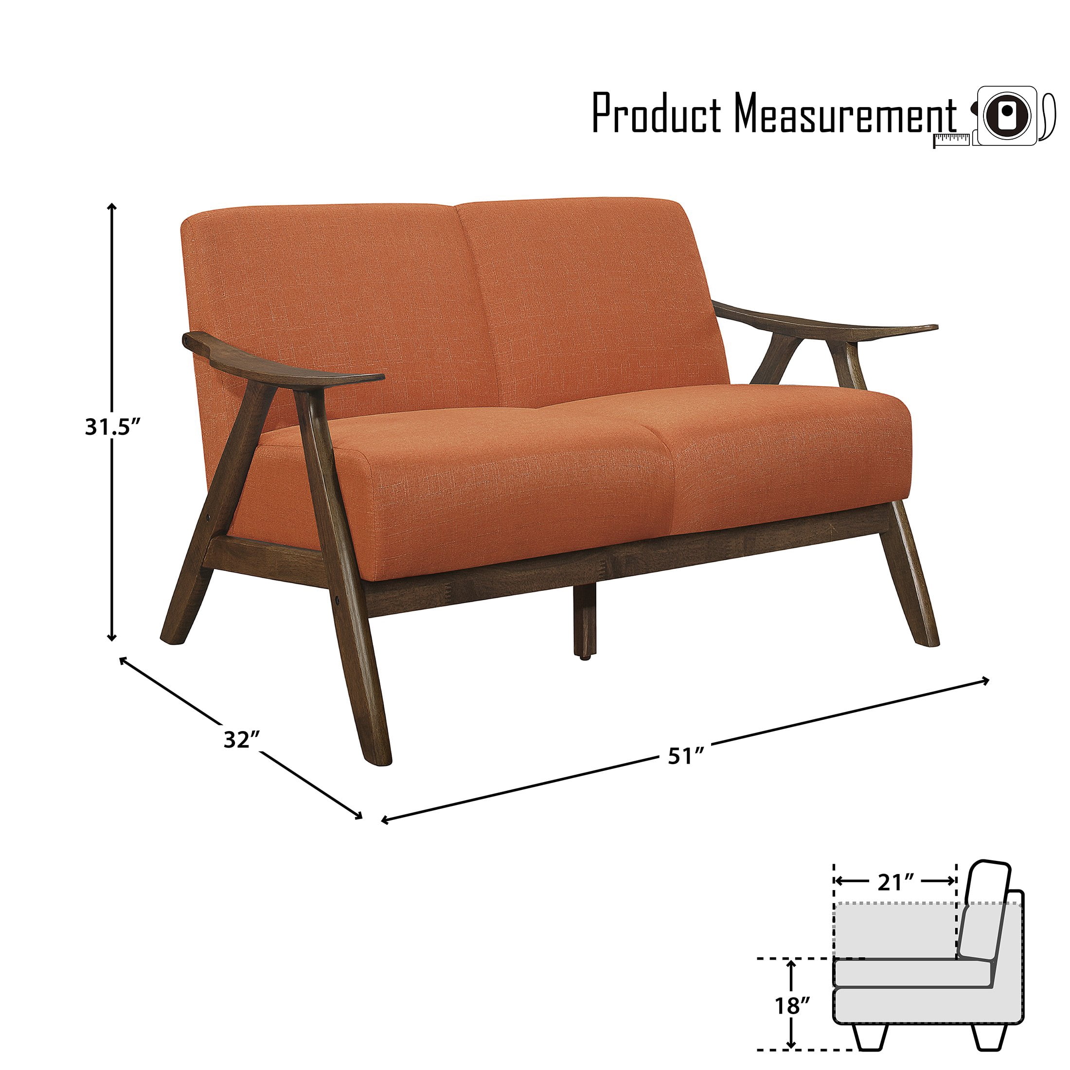 OakvillePark Ecola Fabric Living Room Loveseat, Orange