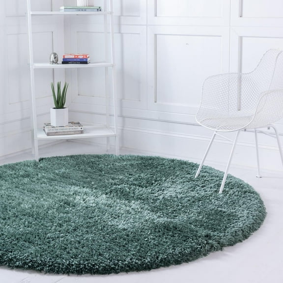 Infinity Collection Solid Shag Round Rug by Rugs.com ‚Äì Green 4' Round High-Pile Plush Shag Rug Perfect for Dining Rooms, Breakfast Nooks, Kitchens and More