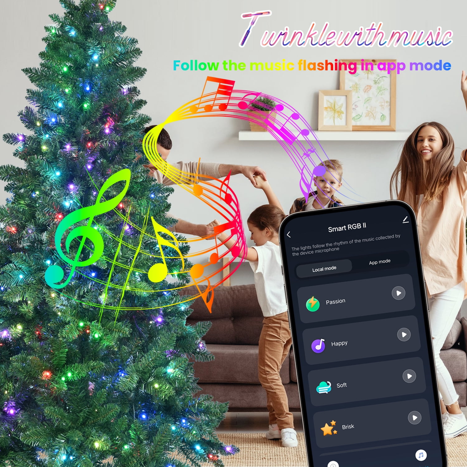 Euroco 7ft Green Christmas Tree with 400 WiFi-Controlled RGB LED Lights, 1063 PVC Tips, 38 Light Functions, Music Sync, Hinged Structure & Metal Stand – Smart App-Controlled Holiday Tree