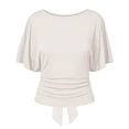 thumbnail image 5 of Cinched Waist Shirts for Women Short Dolman Sleeve Boat Neck Tops Lightweight Casual Blouses Modal Slim Fit Tunics Dressy Casual Outfits Business Trendy Tees Back Tie Bow Tops(White,S), 5 of 6