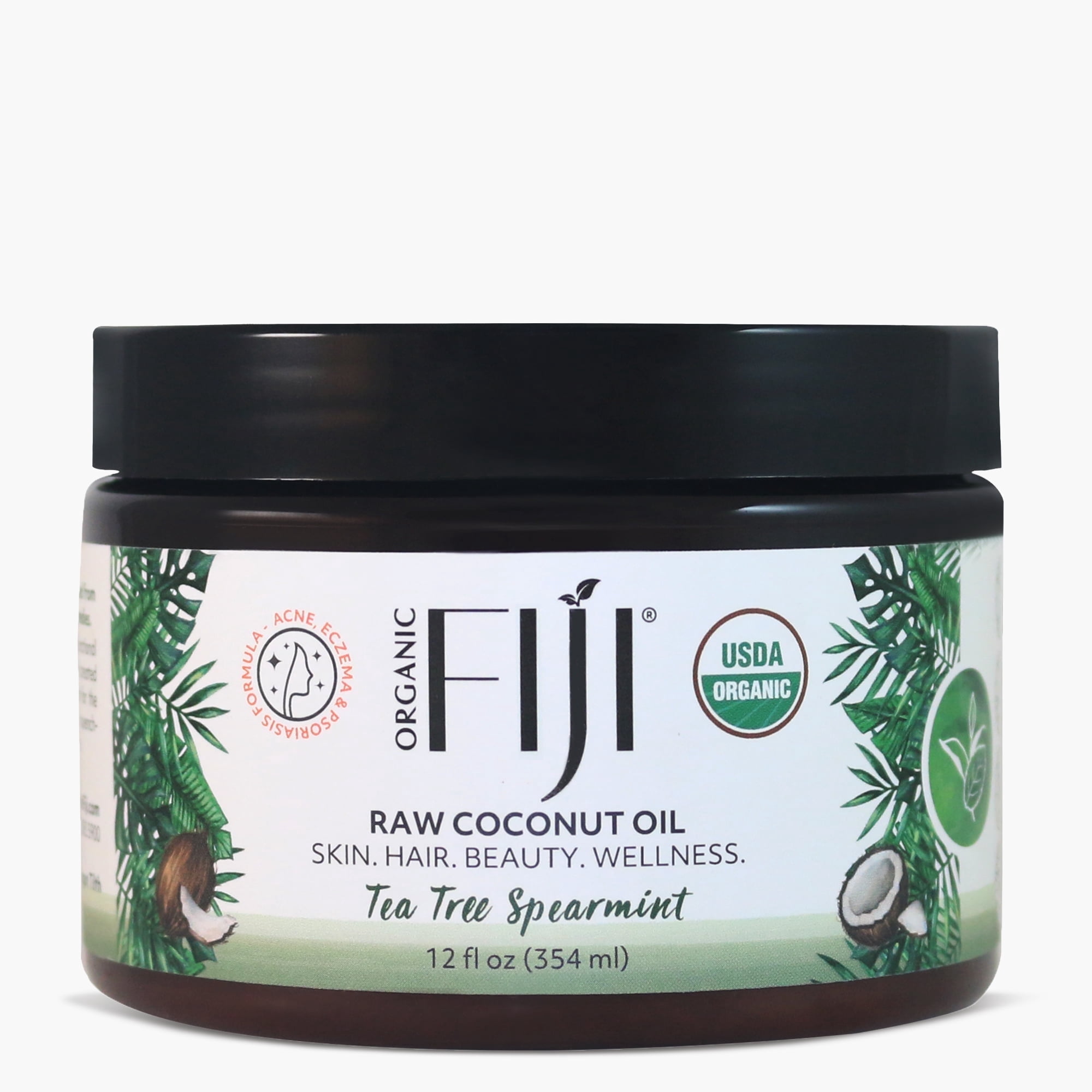 Raw Cold Pressed Coconut Oil for Hair  Skin  Face & Body | Relaxing Massage Oil | Tea Tree Spearmint 12 oz for Women Men & Baby
