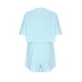 thumbnail image 4 of Scyoekwg Summer Vacation 2 Piece Outfits for Women Short Sleeve Round Neck Tops Shorts Casual Solid Color Sweatsuits Sets Loose Trendy Tracksuit Matching Sets (Light Blue,XL), 4 of 6