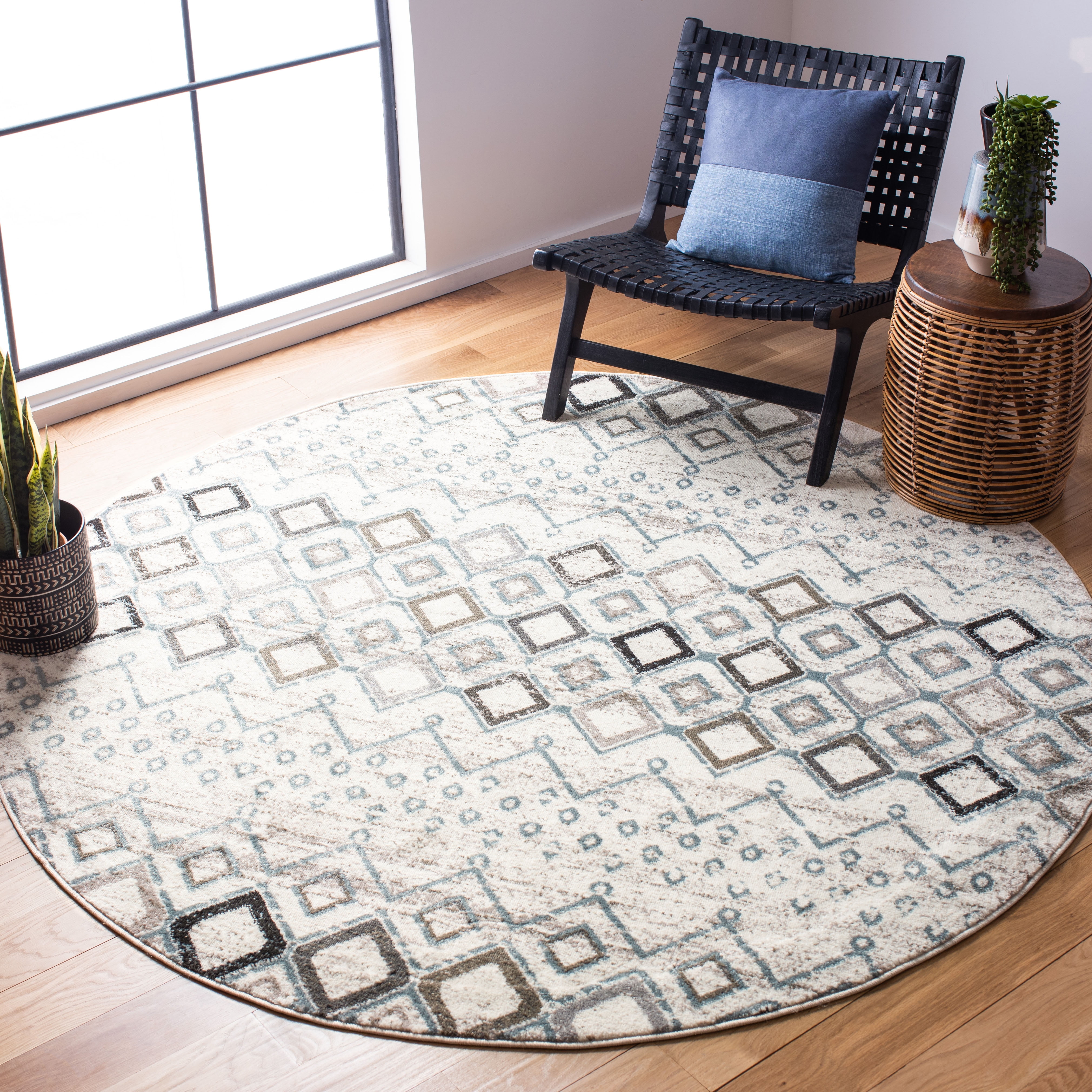 Safavieh Amsterdam Gladwin Geometric Area Rug, Ivory/Grey, 10' x 10' Round