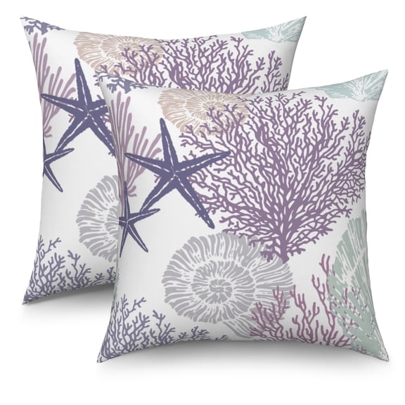 Ocean Coral Purple Throw Pillow Covers 18x18 Set of 2,Nautical Coastal Linen Pillow Cases for Sofa Couch Bedroom Decor