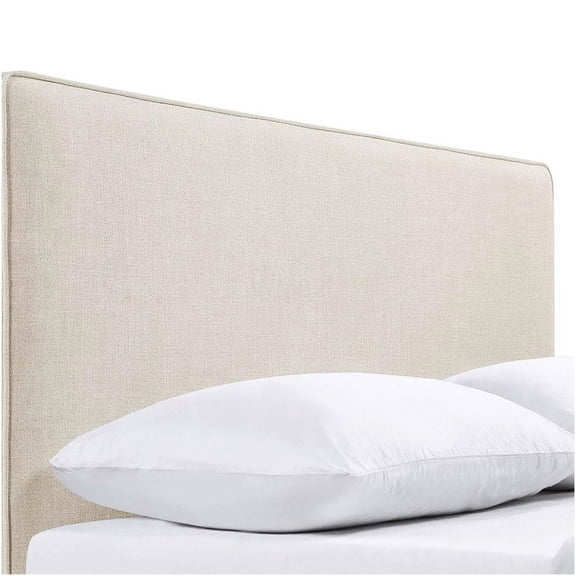 Upholstered Queen Headboard with Self-Welt Trim, Modern Fabric Bed Frame for Bedroom, Soft Padded Ivory Design