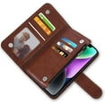 thumbnail image 5 of Phone Case for iPhone 14 6.1 inch Wallet Cover with Tempered Glass Screen Protector and Flower Leather Flip Credit Card Holder Stand Cell iPhone14 5G i i-Phone i14 iPhone14case Women Men Brown, 5 of 8