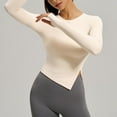 thumbnail image 6 of Womens Tops Long Sleeved Slit Sports Fitness Yoga Slim Suit Top,Tops for Women Beige M, 6 of 6
