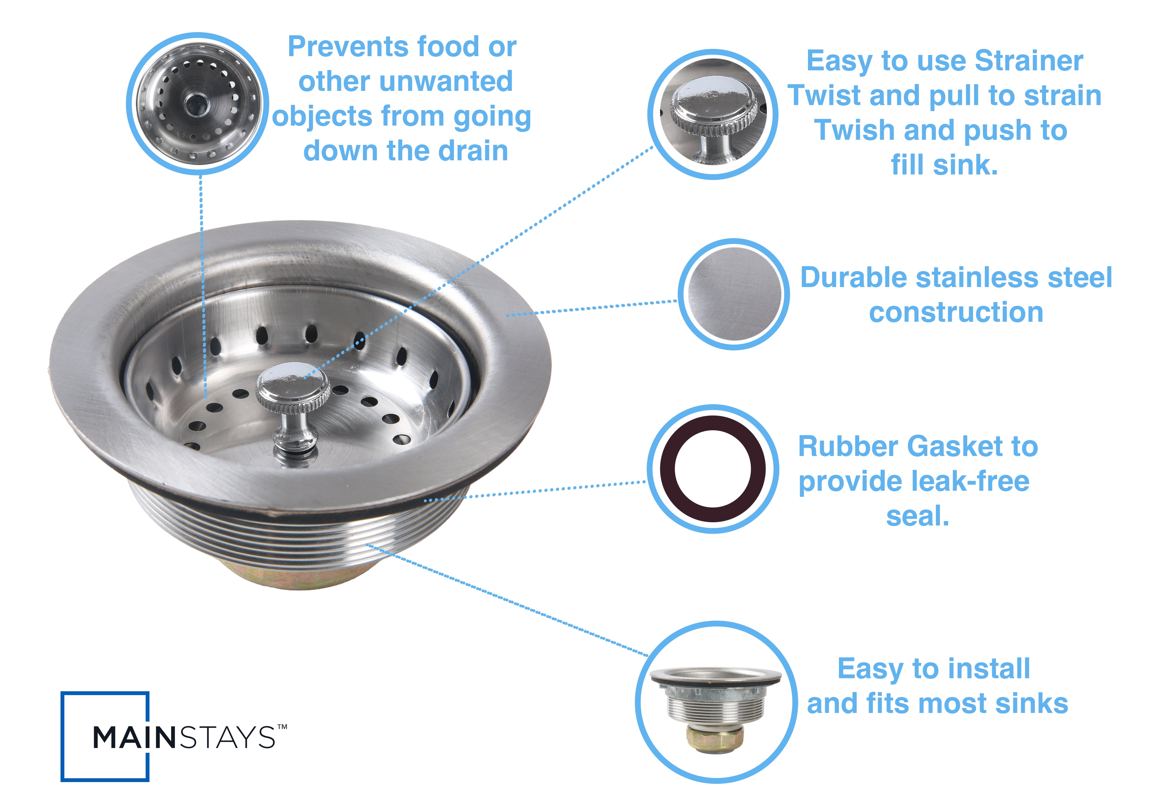 Mainstays Stainless Steel Sink Basket and Strainer Assembly, Satin Silver