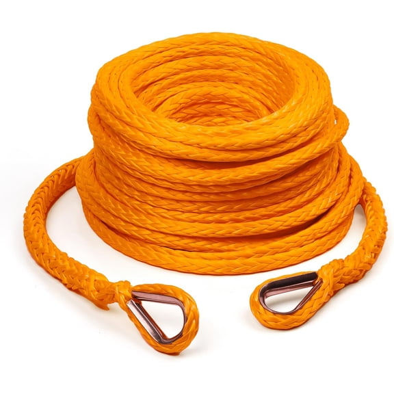 3/8 Inch x 92 Feet Synthetic Winch Rope Extension 26,500 Lbs for Off Road Vehicle ATV UTV SUV Orange