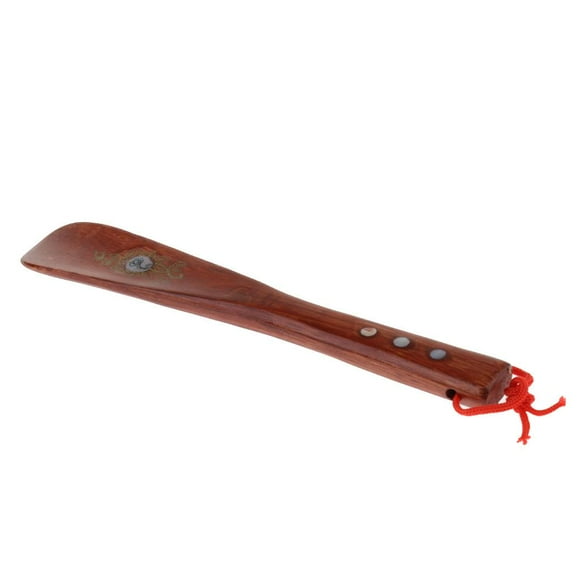 TISHITA Practical Shoehorn Wood Handle Shoe Lifter Spoon 22cm Light brown with shell
