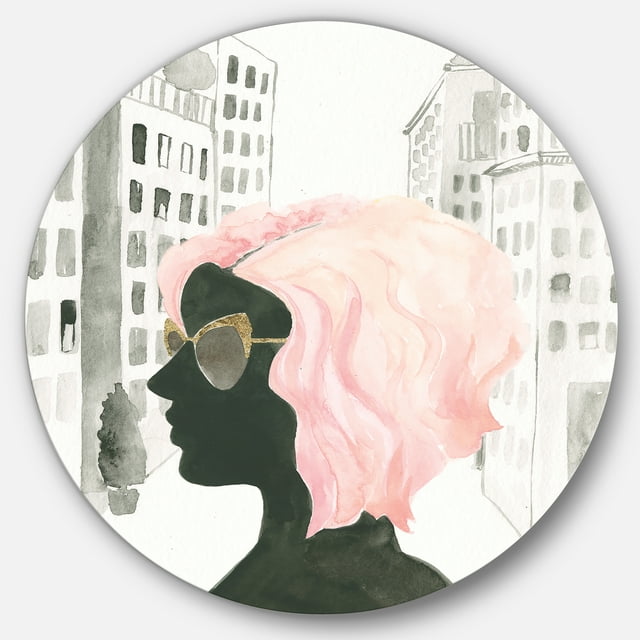 Designart 'Glam Pink Ladies IV' Glam Metal Circle Wall Art