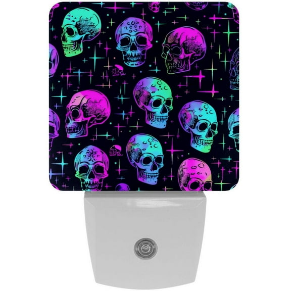 PhooArto Neon Skull Head Pattern Plug in LED Night Light Auto Sensor Dusk to Dawn Decorative Night for Bedroom, Bathroom, Kitchen, Hallway, Stairs, Baby's Room, Energy Saving
