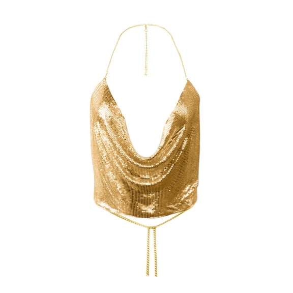 Women's Tank Tops Print Chain Beading Halter Neck Backless Crop Club Spring Summer Tops for Women