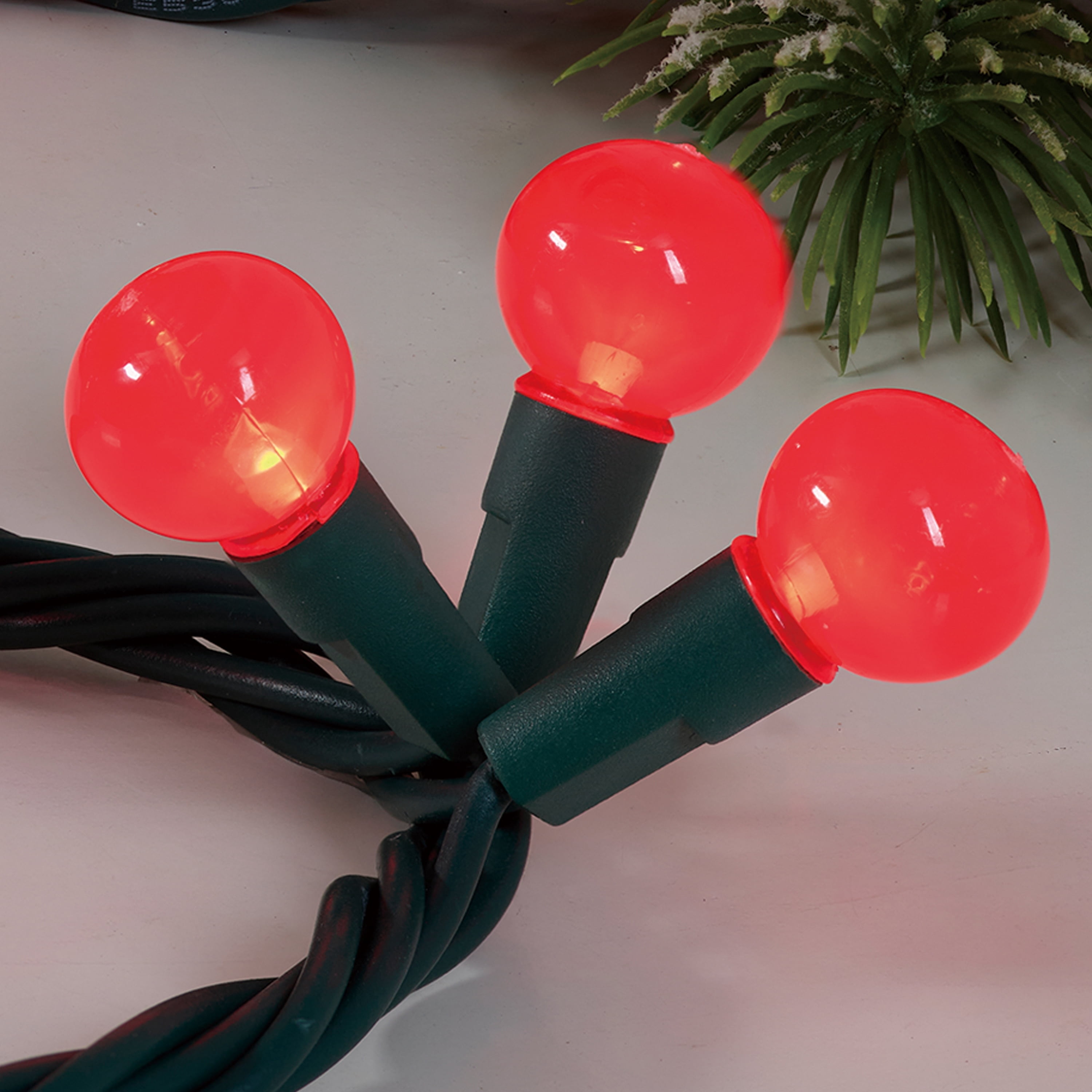 Indoor/Outdoor 90-Count LED G15 Globe Christmas Garland Lights, Frosted Red, Green Wire, 9', by Holiday Time