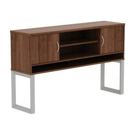 Lorell Walnut Laminate Freestanding Hutch 59 x 15 x 36 - 3 Shelve(s) - Material: Metal Leg - Finish: Walnut Laminate