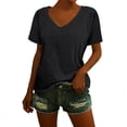 thumbnail image 2 of Women's Retro V Neck T-Shirt, Short Sleeve Loose Fit Casual Top, Solid Color Basic Tee for Daily Wear, Summer Casual Outfits and Streetwear Fashion-Black, 2 of 9