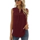 thumbnail image 1 of Camiseta sin mangas con cuello en V y encaje para mujer, ajuste holgado, color sólido, camisa informal de gasa fresca para uso diario, rojo vino L, 1 of 6
