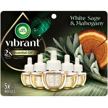Air Wick Plug in Scented Oil Refill, 5ct, White Sage & Mahogany, Air Freshener, Essential Oils