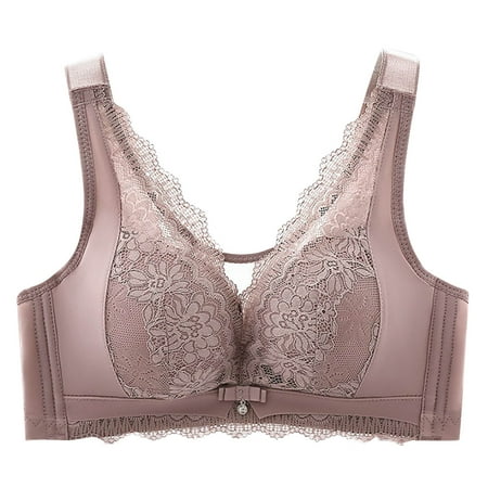 Gnurob on Sale Minimizer Bras for Women Full Coverage Bralettes No Underwire Bra Plus Size Lifting Lace Bralette for Heavy Breast Clearance Gray 34/75B
