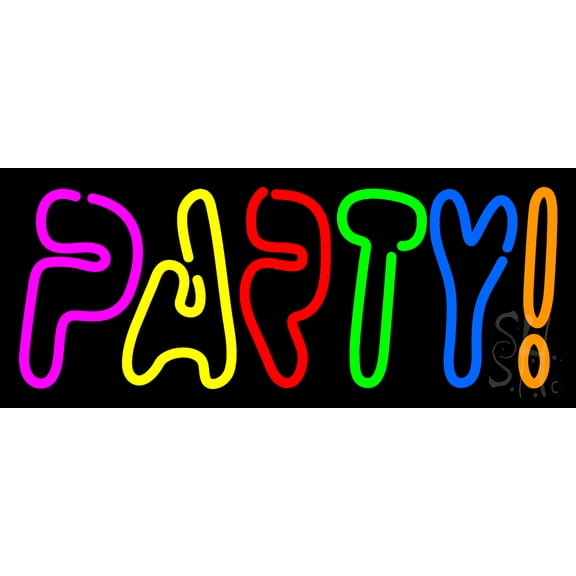 Double Stroke Party 1 LED Neon Sign 6 x 15 - inches, Black Square Cut Acrylic Backing, with Dimmer - Bright and Premium built indoor LED Neon Sign for Event, Party.