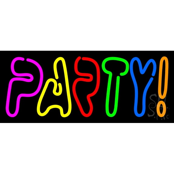 Double Stroke Party 1 LED Neon Sign 10 x 24 - inches, Black Square Cut Acrylic Backing, with Dimmer - Bright and Premium built indoor LED Neon Sign for Event, Party.