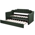 thumbnail image 4 of Twin Upholstered Daybed with Trundle, Sofa Bed Wood Bed Frame with Swooping Arms, No Box Spring Needed (Green), 4 of 10