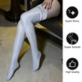 thumbnail image 4 of Htwon Womens Oil Shiny Glossy High Stockings Lace Silicone Stay Up Thigh-Highs Hosiery, 4 of 19