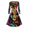 thumbnail image 6 of JGNGSHN Casual Mardi Gras Womens Dresses Fashion Long Sleeve V Neck Carnival Mask Printed Dress Pleated Parade Dress, 6 of 6