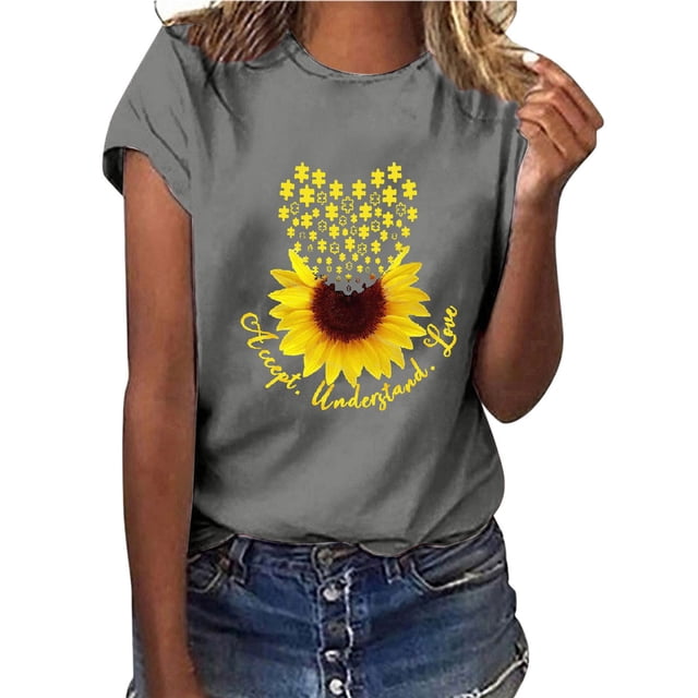 DPTALR T-Shirt Décontracté à Manches Courtes Imprimé Lettres Col Rond Ample pour Femmes