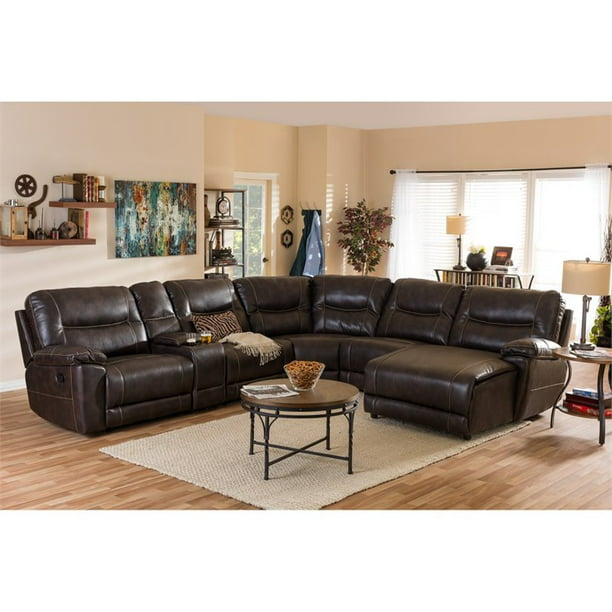 Mistral 6 Piece Reclining Sectional In, Dark Brown Leather Recliner Sectional