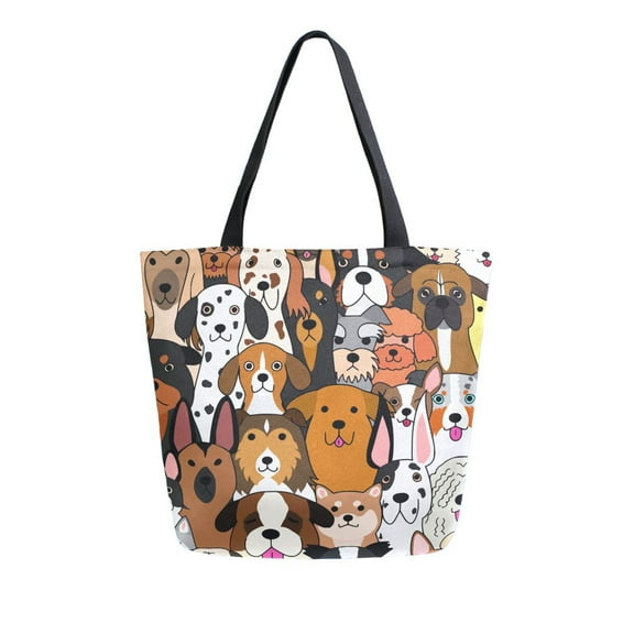 ALAZA Cute Doodle Dog Animal Large Shoulder Tote Bag Canvas Handbag for Outdoor Beach