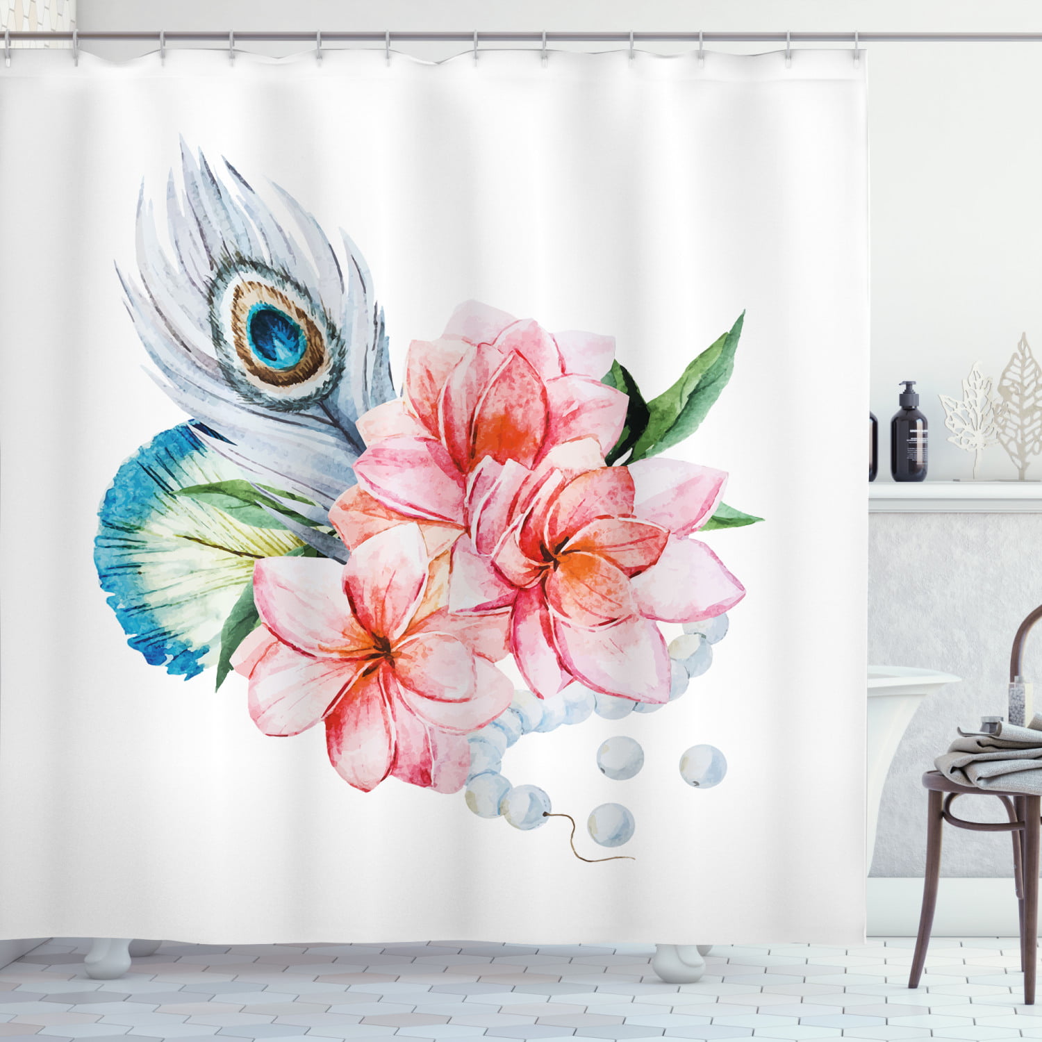 Waterproof Fabric Shower Curtain Liner Bath Accessory 72" Floral Peony Peacock- 