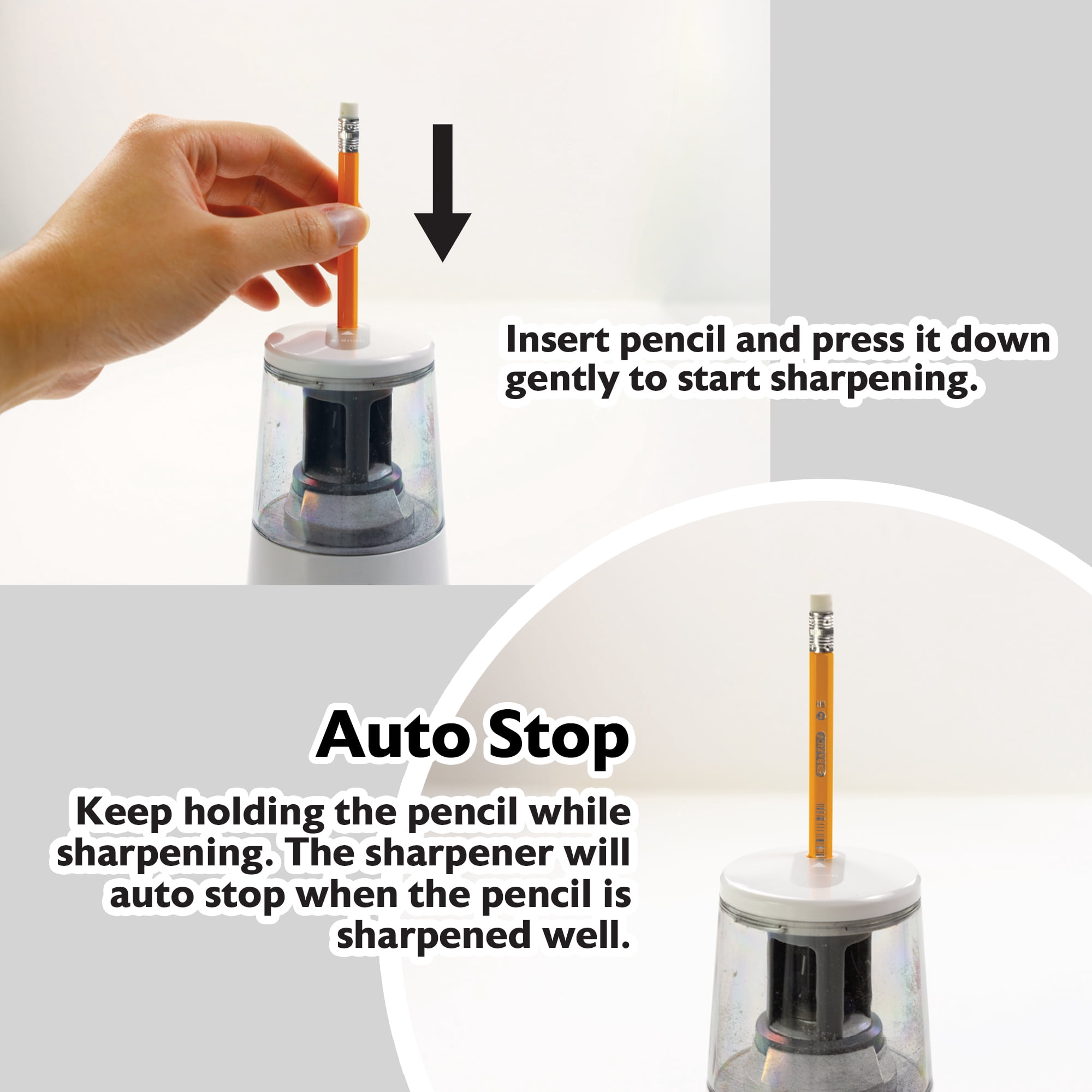 BAZIC Products Electric Pencil Sharpener, Auto Stop for No.2/Colored Pencils (6-8mm), AC Adapter/Battery Powered