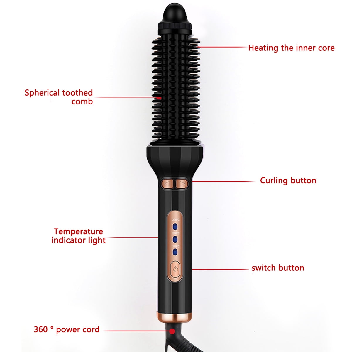 Hair Curling Iron Brush,Hot Curling Comb Ceramic Rotating Curling Iron 1 Inch,Heated Round Brush Hair Styler Tool for Short Hair
