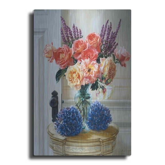 Luxe Metal Art 'Old Roses' by Robin Anderson, Metal Wall Art, 12"x16"