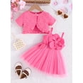 thumbnail image 4 of Toddler Kids Baby Girls Dress and Cardigan Sets 6 9 12 18 24 Months 2T 3T 4T 3D Floral Spaghetti Strap Sleeveless Tulle Dress and Short Sleeve Tops, 4 of 9