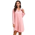 thumbnail image 2 of EFINNY Women's Button Down Nightgown Long Sleeved Nightdress Open Front Suit Solid Color Sleep Skirt Homewear, 2 of 9