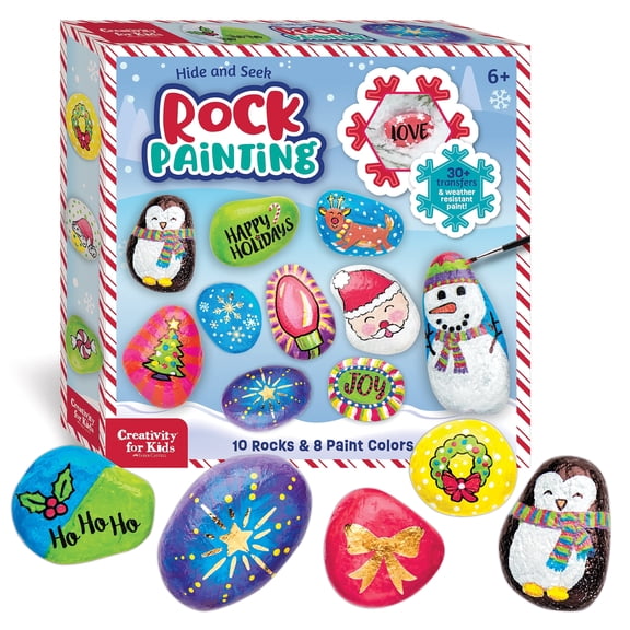Creativity for Kids Holiday Hide & Seek Rock Painting Kit | Create & Hide 10 Festive Christmas Rocks (Ages 6 )