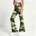 thumbnail image 5 of Spazoro Girls Flare Pants with Pockets, Button Closure Camouflage Print Relaxed Fit Lightweight Retro Bell‑Bottom Trousers for Street Daily Wear Green Size 9-10, 5 of 7