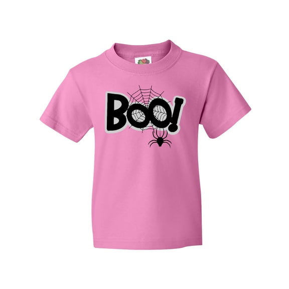 Inktastic Halloween Boo with Spider and Web in Black Youth T-Shirt