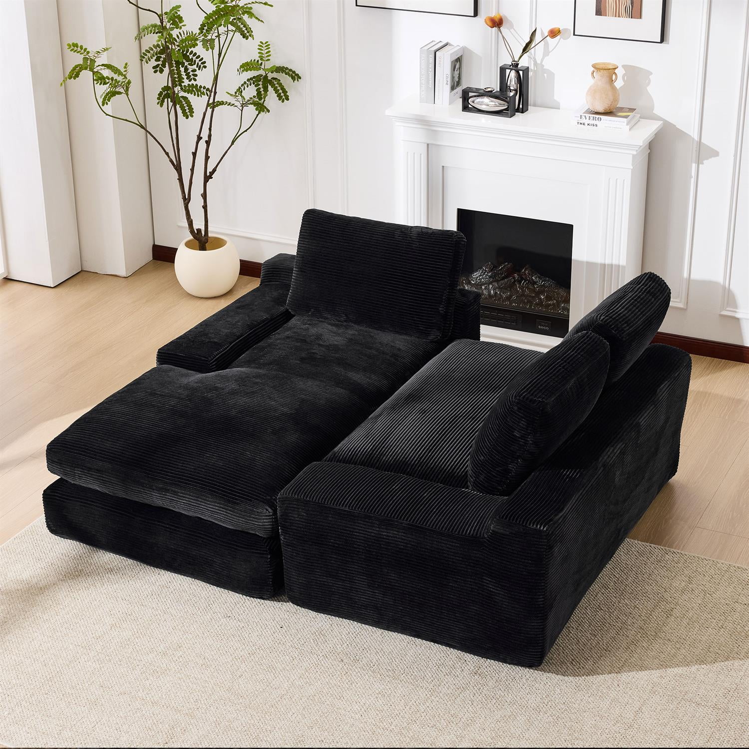 Demi Bonn 99"x69" L-Shape Modular Sectional Sofa Set, Modern Minimalist Upholstered Sleeper Couch for Bedroom & Living Room, No Installation, Black