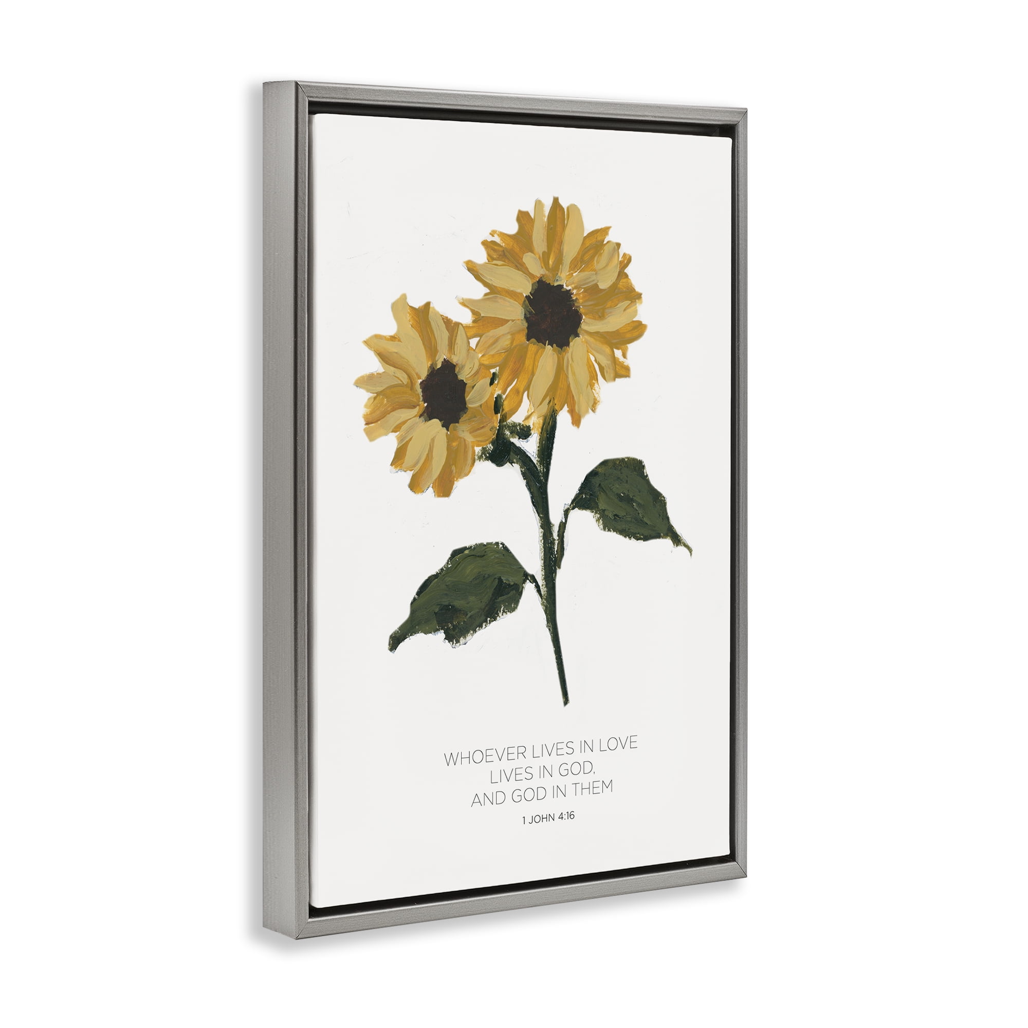 Stupell Industries Proverb with Sunflowers Religious Painting Gray Floater Framed Art Print Wall Art, 21 x 31